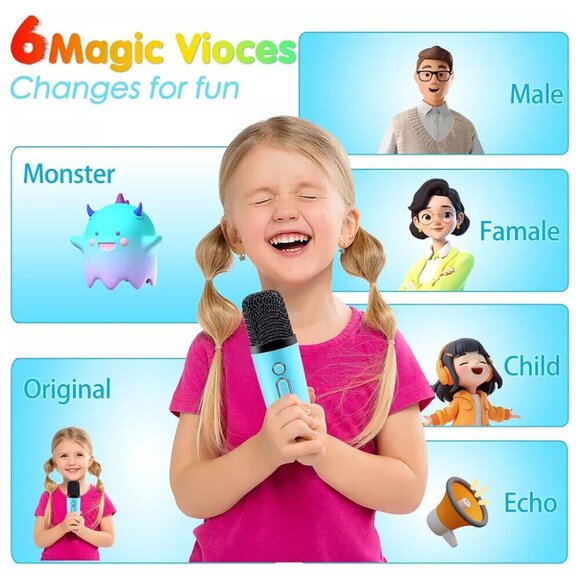 Mini Bluetooth Portable Speaker Karaoke Machine BLUE w/ 2 Microphones IROO NEW - Picture 8 of 12